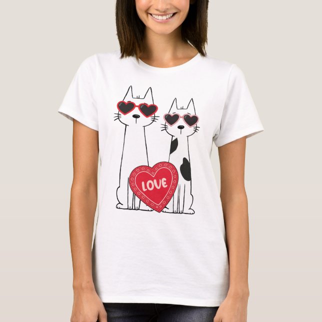 Camiseta Gatos com Óculos de Sol de Coração (Frente)