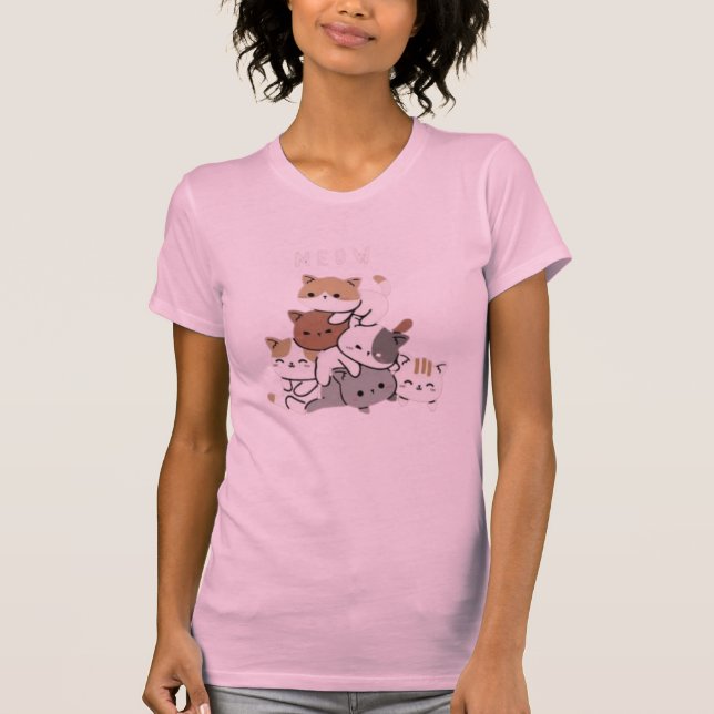 Camiseta "Gatos Cutos Empilhados 'Moow' Tea Gráfica para Mu (Frente)