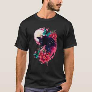 Camiseta Gatos da Meia-Noite Flor Borboletas Lua