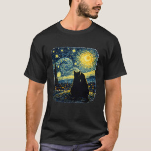 Camiseta Gatos da Noite Estrelada Sob o Luar Amante de Gato