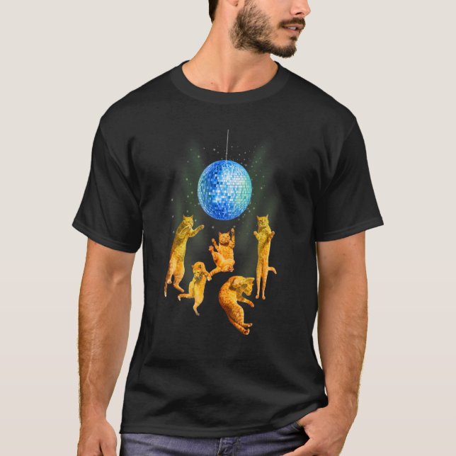 Camiseta Gatos Dançantes - Bola de Disco - Festa de Gatinho (Frente)