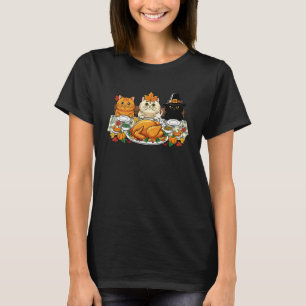 Camiseta Gatos de Ação de Graças Jantar Peru Festa Outono H