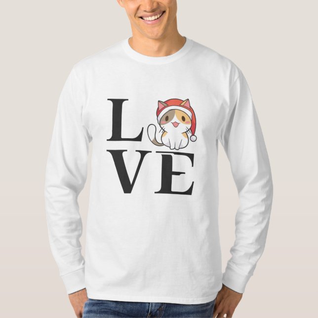 Camiseta Gatos De Amor - Gatinho Papai noel (Frente)