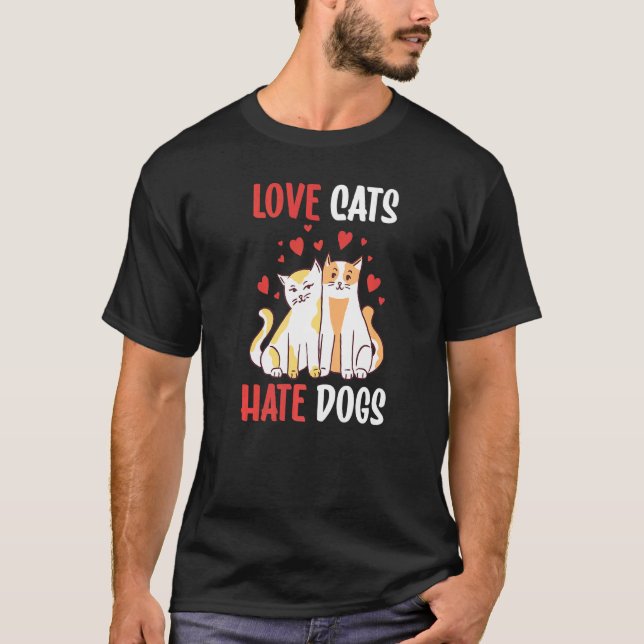 Camiseta Gatos De Amor Odeiam Cães Pet Animal Cat (Frente)