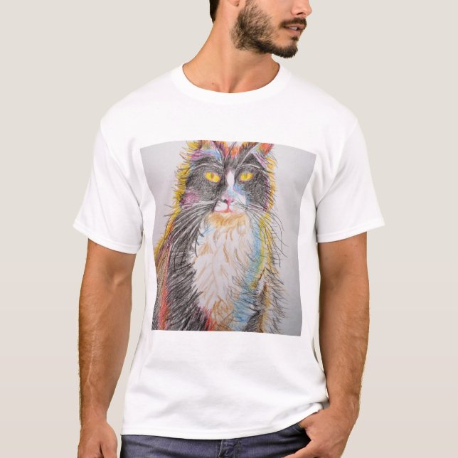 Camiseta Gatos De Arte De Gato De Tuxedo Bonito (Frente)