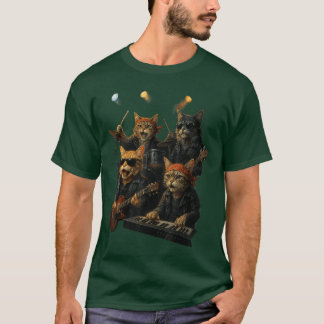 Camiseta Gatos de Banda de Rock Engraçados Design Temático