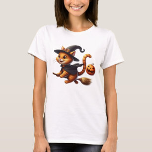 Camiseta Gatos de bruxa do Dia das Bruxas Andando de Bambu