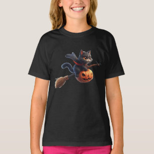 Camiseta Gatos de bruxa do Dia das Bruxas Andando de Bambu