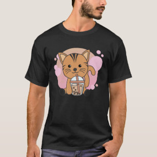 Camiseta Gatos de Bubble Tea com Chá de Chocolate Gato Doce