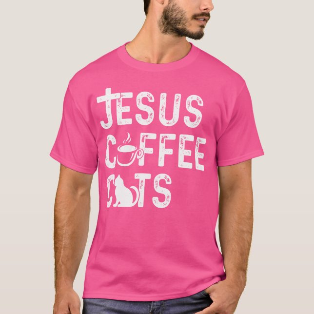 Camiseta Gatos De Café Cristão Jesus - Cafeína De Gato Reli (Frente)