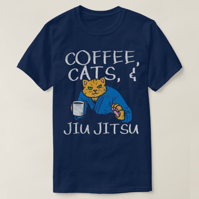 Camiseta Gatos De Café E Jiu Jitsu, Brasileiro Jiu Jitsu, L (Frente do Design)