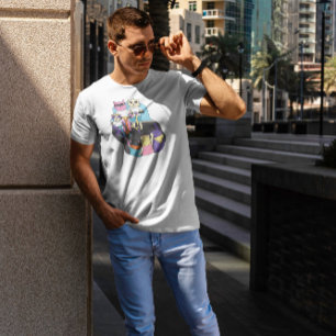 Camiseta Gatos De Cartoon Em Patinetes