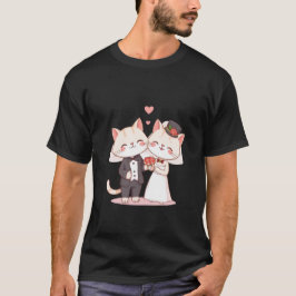 Camiseta Gatos de Casamento Fofos Noiva e Noivo Amor Arte �