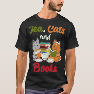 Camiseta Gatos de chá e livros Garrafas de gatos Tea Drinke