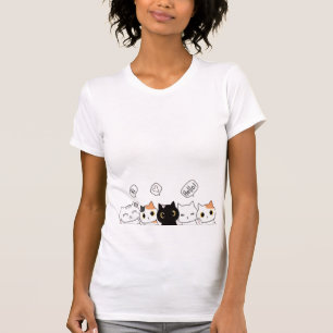 Camiseta Gatos de Desenho Animado Fofo Dizendo Olá