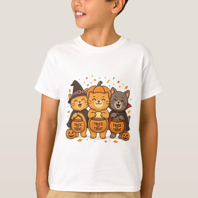 Camiseta Gatos de Dia das Bruxas Bonitos - Camisa-T de Tric (Frente)