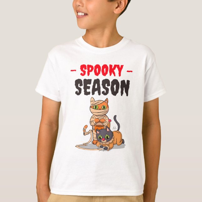 Camiseta Gatos de Dia das Bruxas da Spooky Season (Frente)