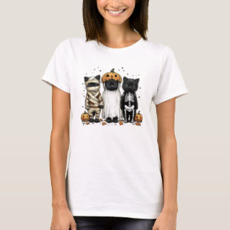 Camiseta Gatos de Dia das Bruxas Figuram T-Shirt