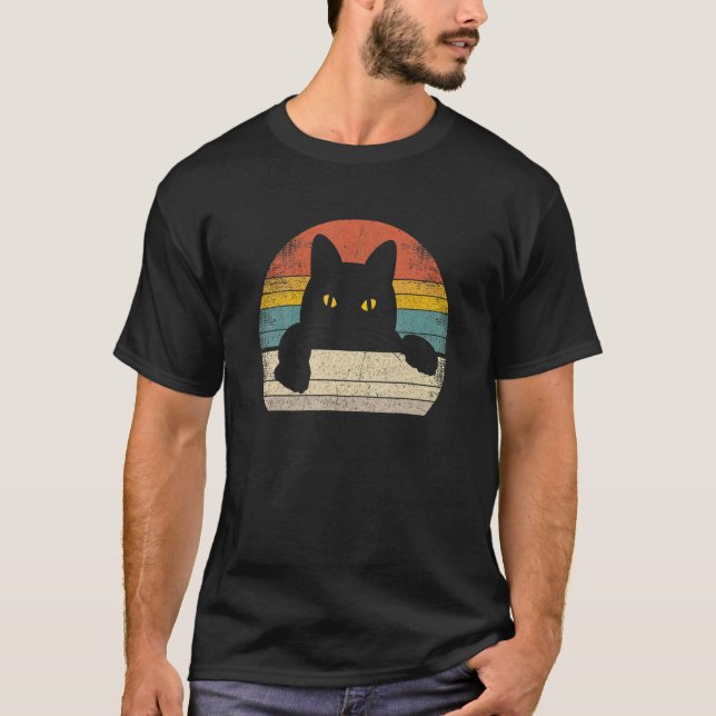 Camiseta Gatos De Estilo De Retrô De Gato Preto (Frente)