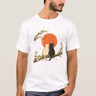 Camiseta Gatos de Flor de Cerejeira Japonesa Vintage Arte d