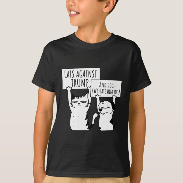 Camiseta Gatos De Gato E Cães Contra Trump (Frente)