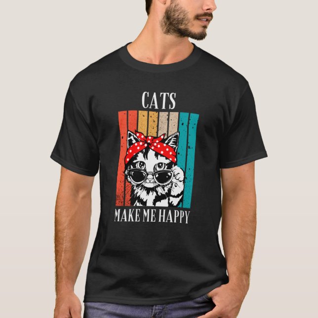 Camiseta Gatos De Gato Vintado legal Me Tornam Feliz Para M (Frente)