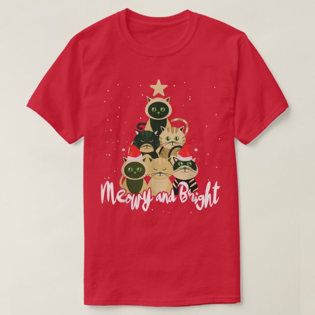 Camiseta Gatos De Grafo E De Árvore De Natal Brilhante, Gat (Frente do Design)
