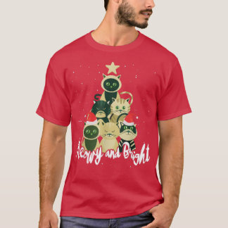 Camiseta Gatos De Grafo E De Árvore De Natal Brilhante, Gat