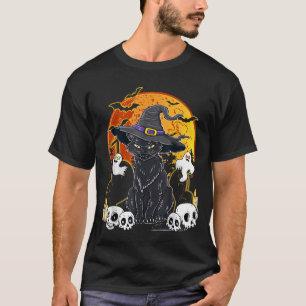Camiseta Gatos De Halloween Com Roupa De Chapéu De Bruxa, T