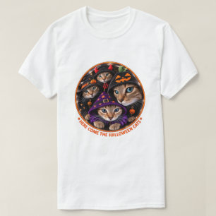 Camiseta Gatos de Halloween em Chapéus de Bruxa