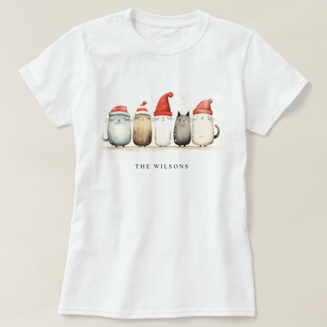 Camiseta Gatos De Inverno Bonitos Fúria E Feliz Natal (Frente do Design)