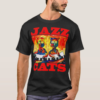 Camiseta Gatos de Jazz para Cat Lover Gato Brincando Piano