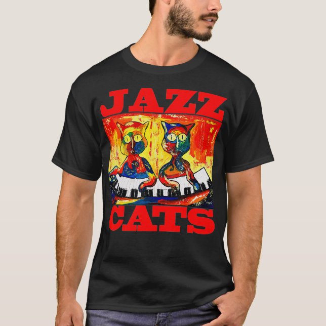 Camiseta Gatos de Jazz para Cat Lover Gato Brincando Piano (Frente)