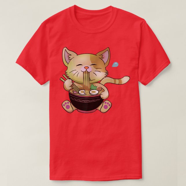 Camiseta Gatos de manga de chibi-cúpula Ramen  (Frente do Design)
