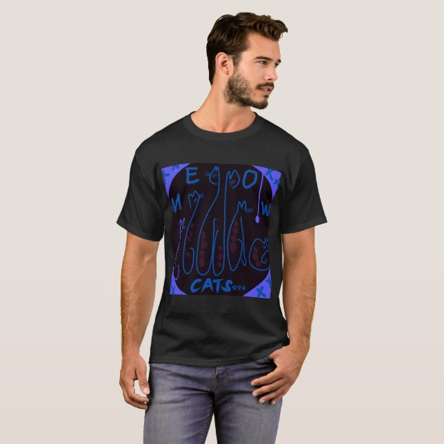 Camiseta Gatos De Mazódromos Cachorros - Azul Preto (Frente Completa)