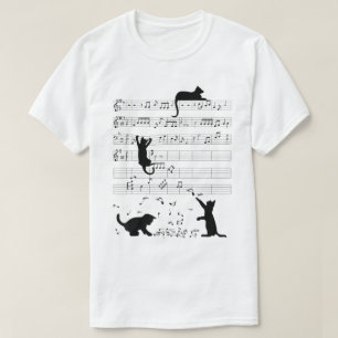Camiseta Gatos de Música Divertida Notas Musicais Engraçada