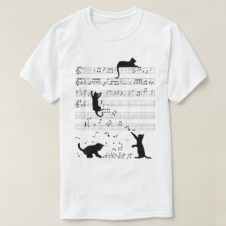 Camiseta Gatos de Música Divertida Notas Musicais Engraçada
