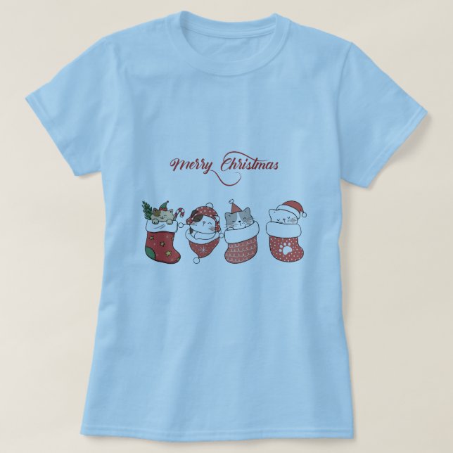 Camiseta Gatos de Natal Adoráveis (Frente do Design)