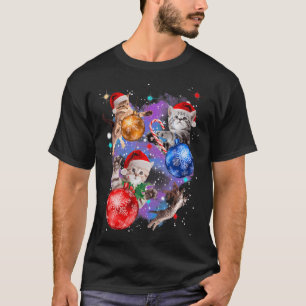 Camiseta Gatos De Natal Bonitos Em Ornamentos Espaciais