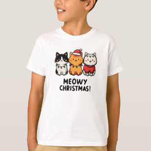 Camiseta Gatos de Natal com Chapéus de Papai Noel