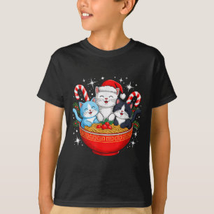 Camiseta Gatos de Natal Ramen Kitten Animes Mulheres Crianç