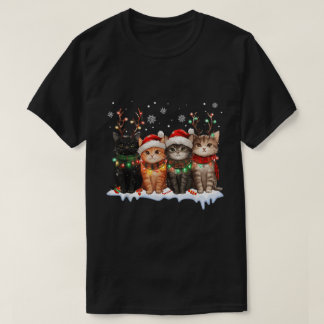 Camiseta Gatos de Natal Rena Luzes Gatinhos Fofos