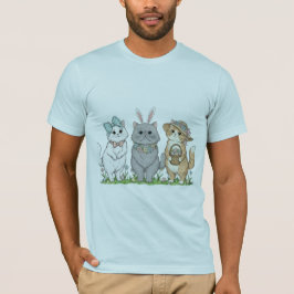 Camiseta Gatos de Páscoa Fofos com Orelhas de Coelho, Flore