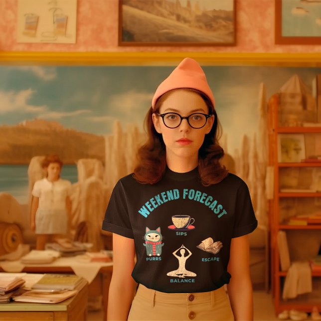Camiseta Gatos de Previsão de Fim de Semana, Café, Livros,  (Criador carregado)