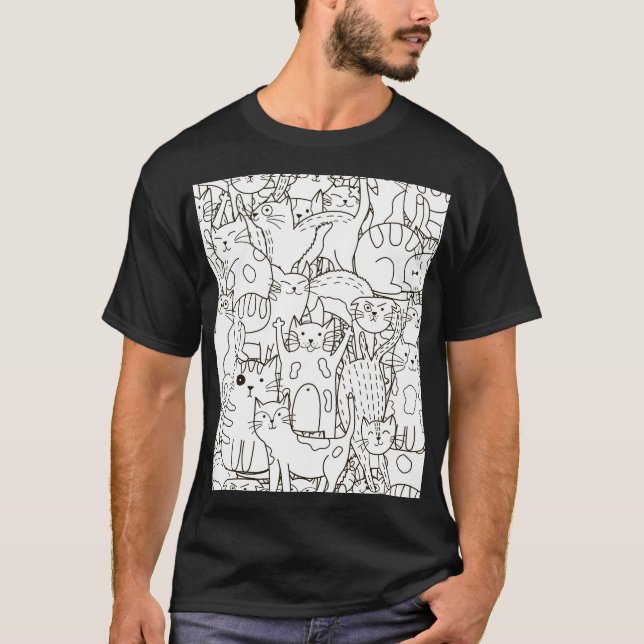 Camiseta Gatos de rabo: preto e branco. (Frente)