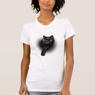 Camiseta Gatos de T-Shirt de Olhos Amarelos de Gato Negro