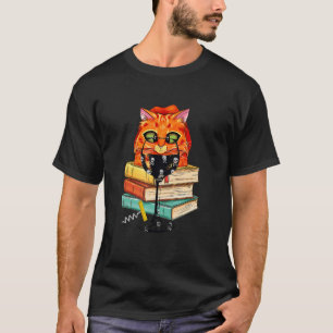 Camiseta Gatos De Vinho E Livros Gatinhos Leitura De Bebend