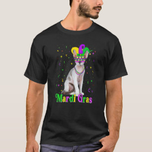 Camiseta Gatos Devon Rex Fofos Carnavais de Mardi Gras Anim