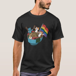 Camiseta Gatos do Estandarte do Arco-íris Ramen LGBT Mês do