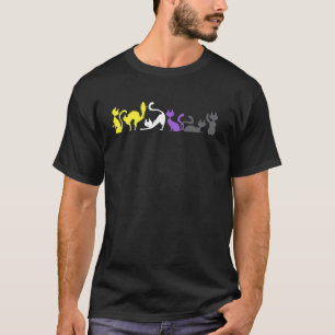 Camiseta Gatos do Orgulho Não Binário em Cores da Bandeira